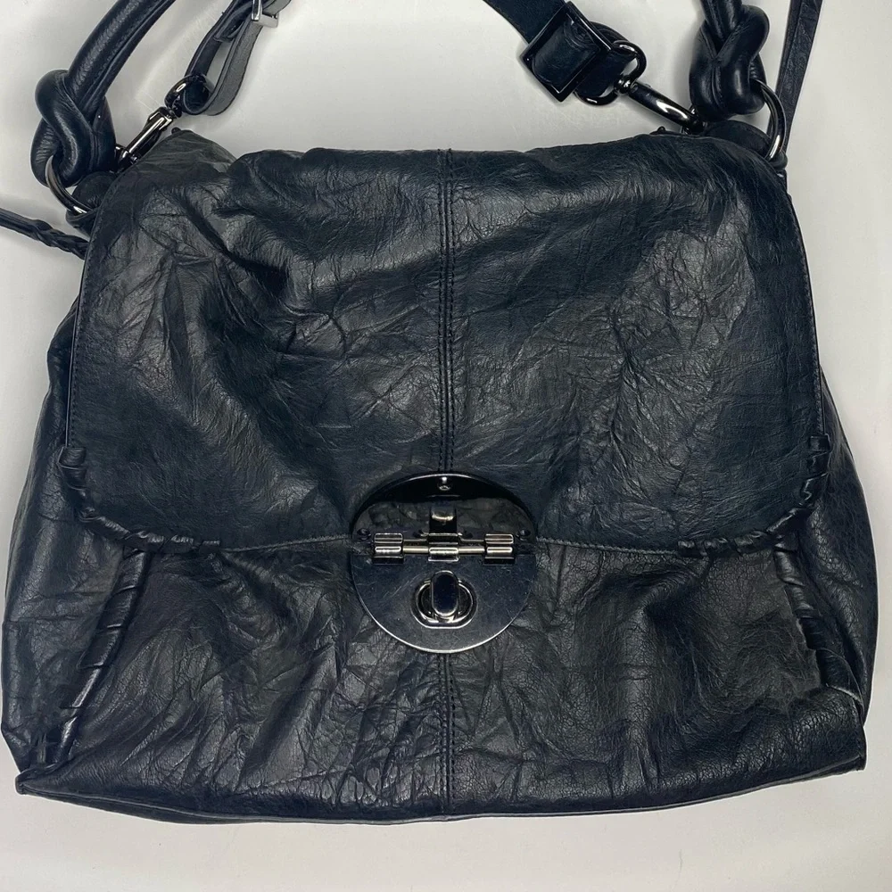 Camilla Alves Black Leather Converse Crossbody Handbag EUC